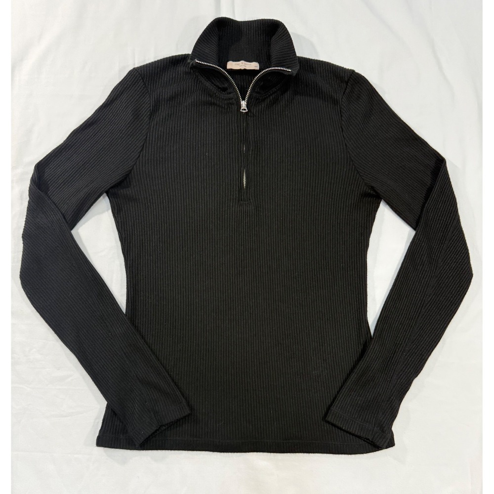Rag & Bone Black Ribbed Quarter Zip Mock Neck Long Sleeve Top Small